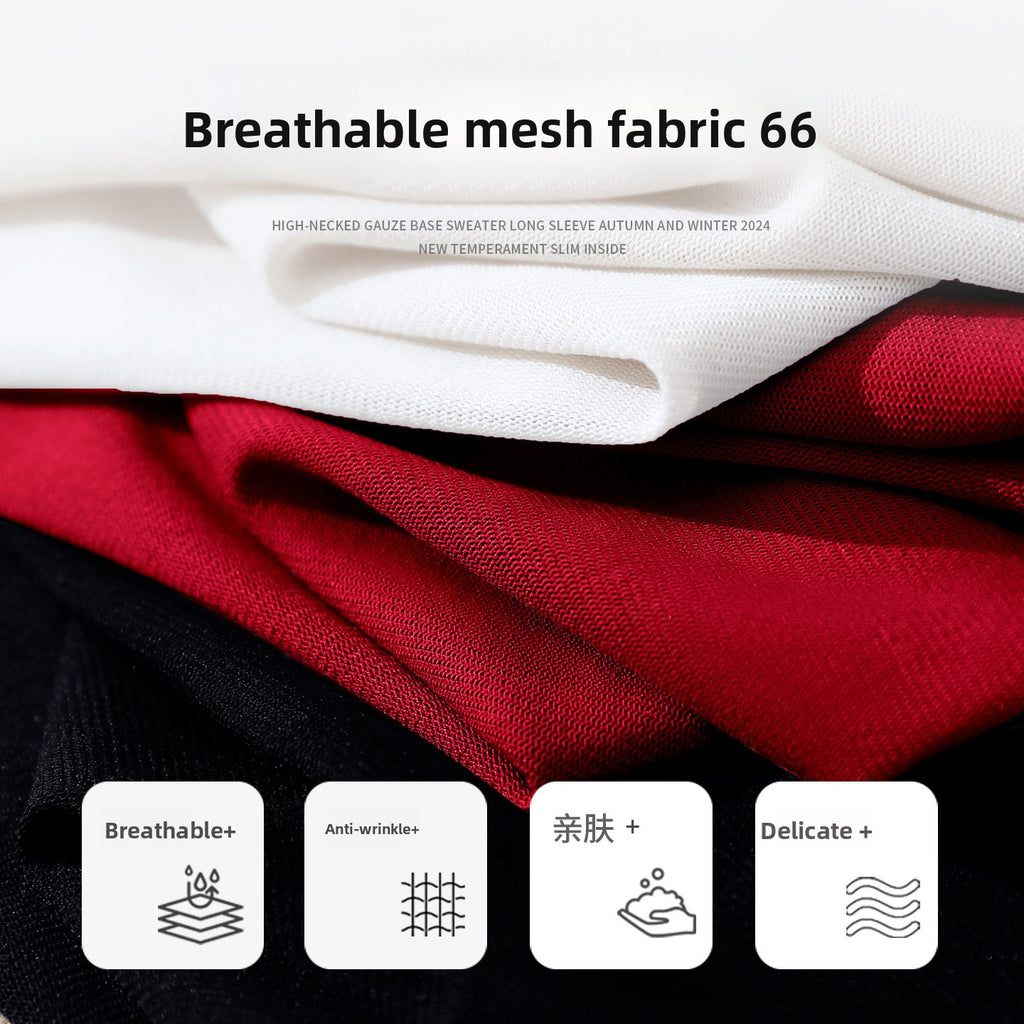 Women's Nylon Mesh Mid-Sleeve Half-High Collar Slim Fit T-Shirt teemdrop