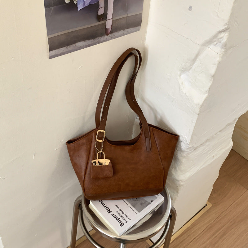 Large-Capacity PU Leather Tote Bag, Stylish Commuter Shoulder Bag for Women