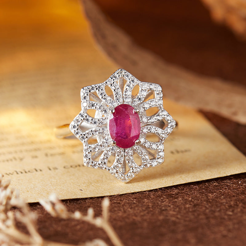 S925 sterling silver natural colored gemstone ring
