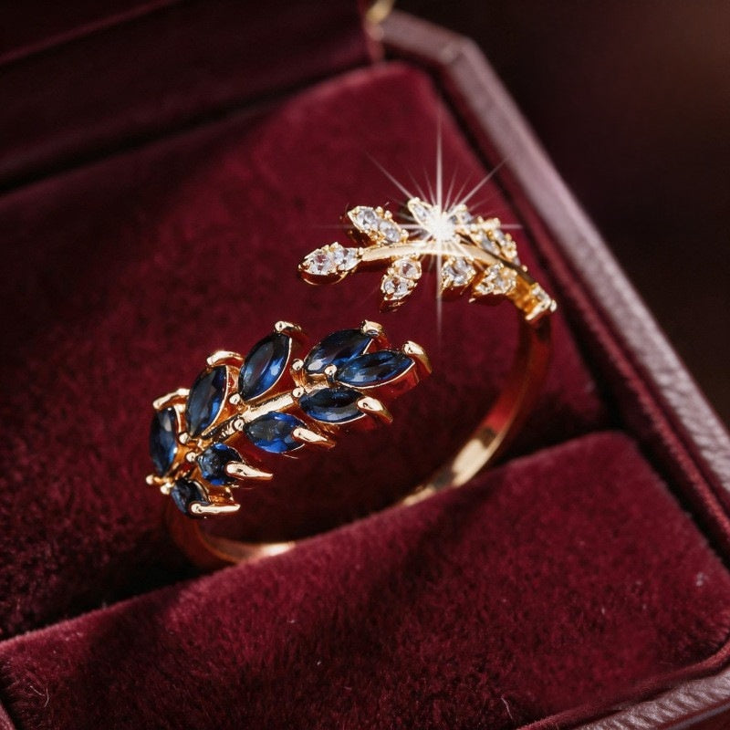 Fashion Creative Design Leaf and Wheat Ear Open Ring, Exquisite Light Luxury Everyday Versatile Casual Accessory