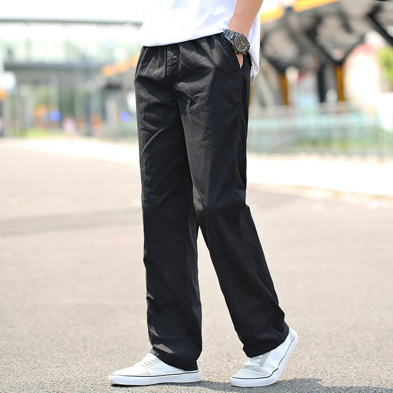 Men Pure Cotton Loose Fit Multi-Pocket Cargo Pants Breathable Straight Leg Casual Trousers teemdrop