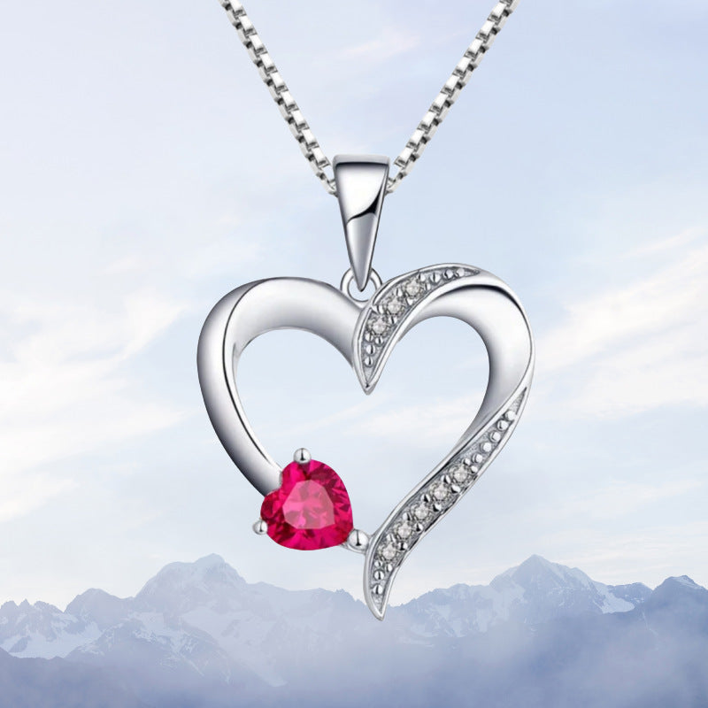 S925 pure silver heart-shaped pendant cross chain necklace