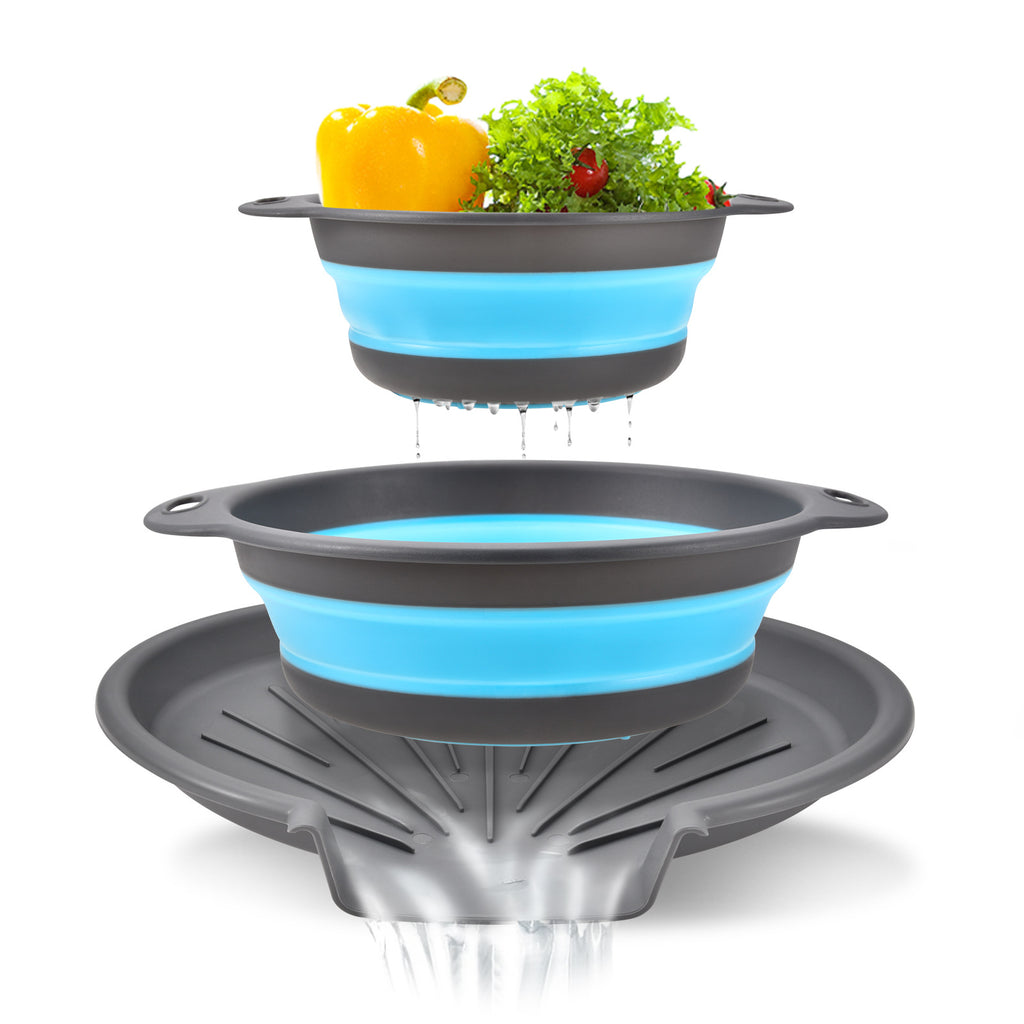 Silicone Collapsible Kitchen Washbasin with Adjustable Base, Dual-Handle Fruit and Vegetable Draining Basket