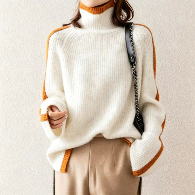 Women's Thick Turtleneck Color-Block Knit Sweater teemdrop