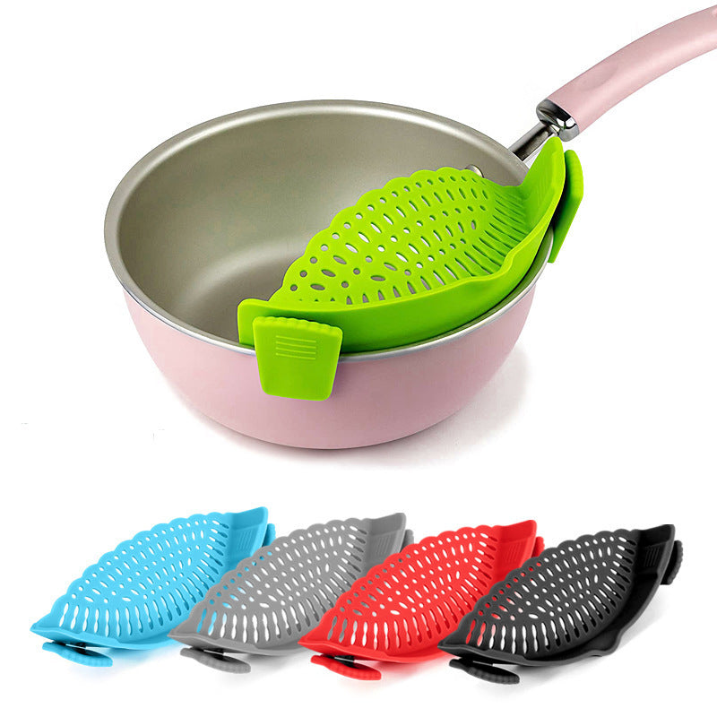 Clip On Silicone Kitchen Strainer Anti Spill Pot Edge Draining Basket teemdrop