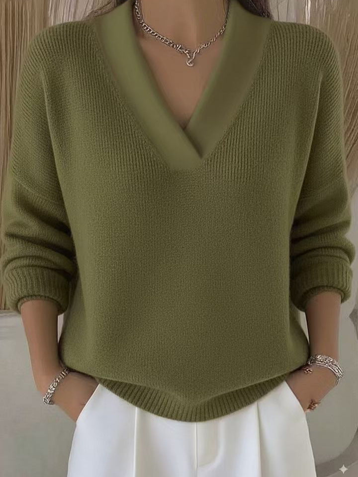 knitted V-neck loose sweater teemdrop