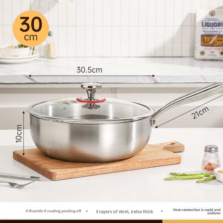 Thickened 304 Stainless Steel Deepened Flat-Bottomed Wok