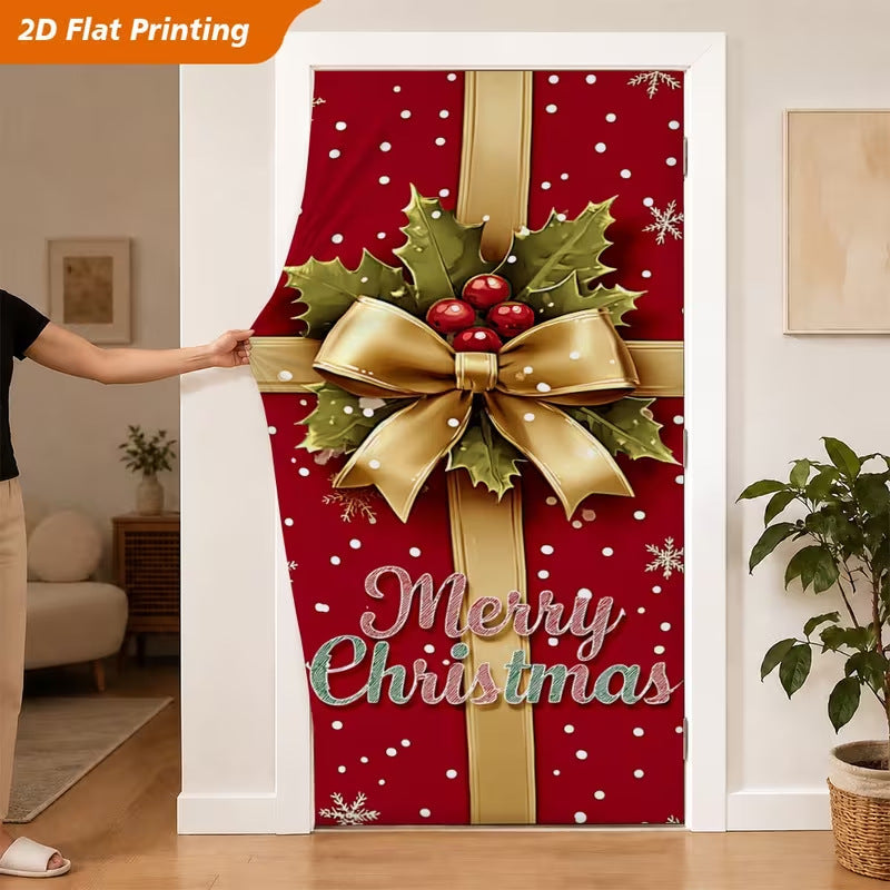 Milk Silk Christmas Door Banner Reindeer Santa Claus Design Festive Party Decoration Hanging Cloth for Home Living Room Bedroom teemdrop