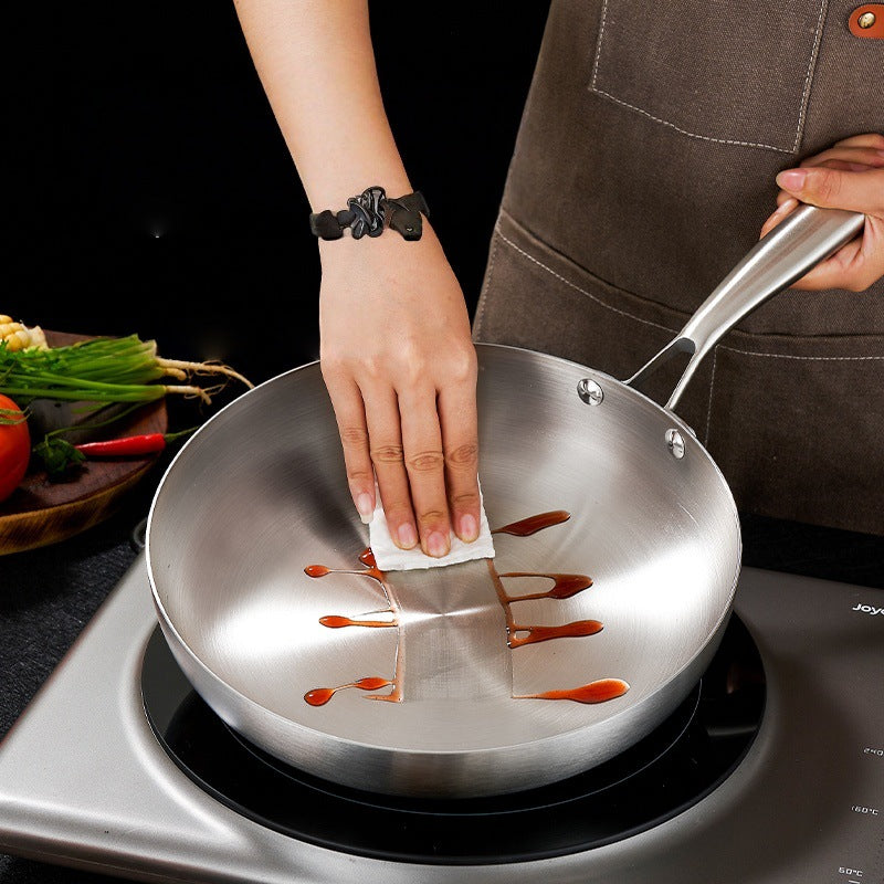 Thickened 304 Stainless Steel Non-Coated Frying Pan with Three-Layer Composite Bottom