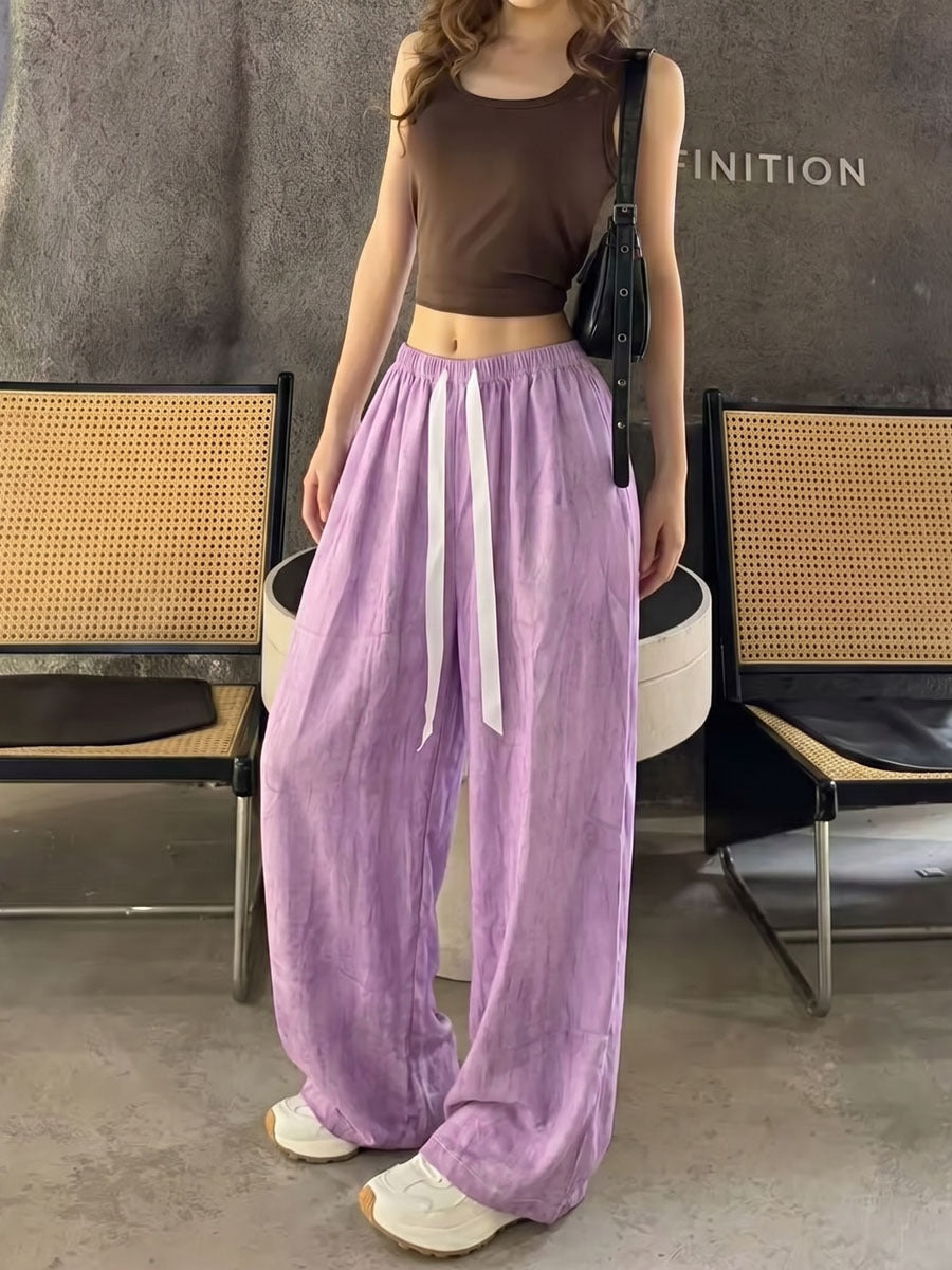 Women's Artistic Print High-Waist Wide-Leg Cotton Casual Pants teemdrop