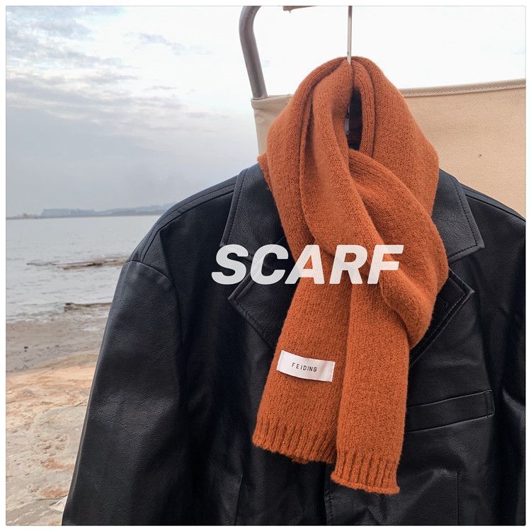 Unisex Solid Color Knitted Wool Scarf Winter Warm Neck Wrap