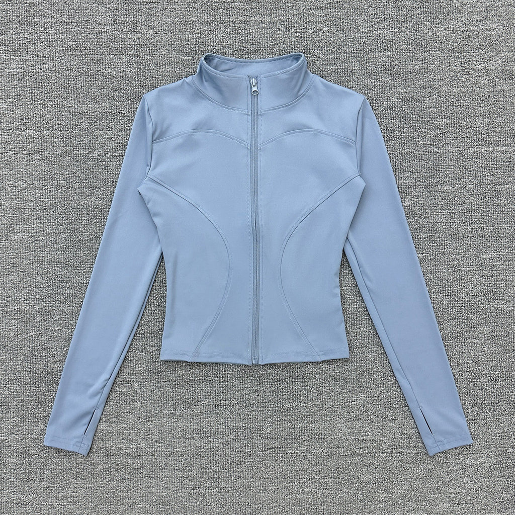 Womens Stand Collar Sports Jacket with Thumb Holes