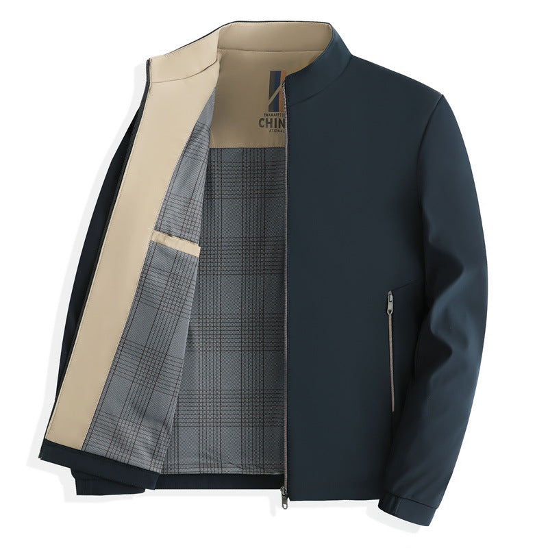 Men's Stand Collar Business Casual Polyester Loose Fit Jacket teemdrop