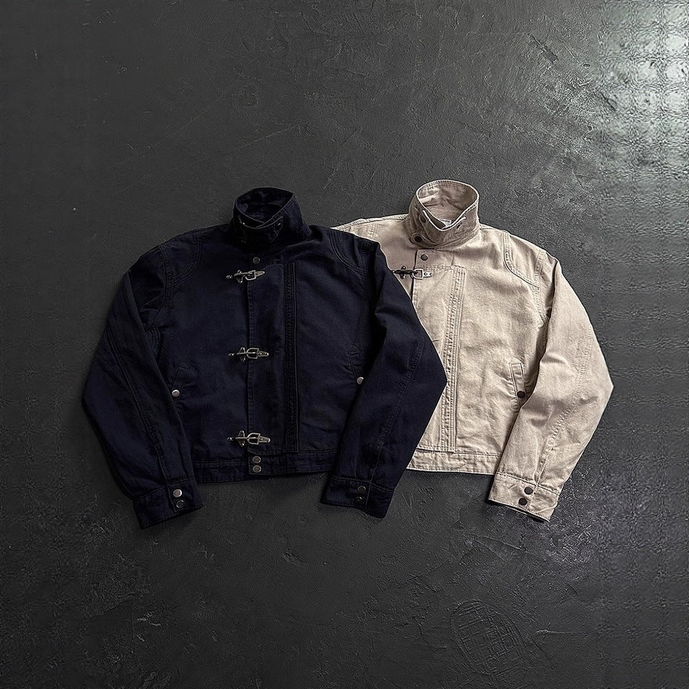 Stand Collar Cotton Canvas Workwear Jacket teemdrop