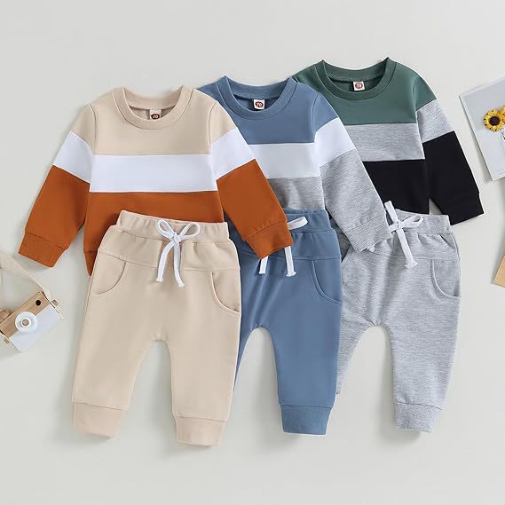 Baby Boy Color Block Long Sleeve Sweatshirt and Trousers Cotton Set teemdrop