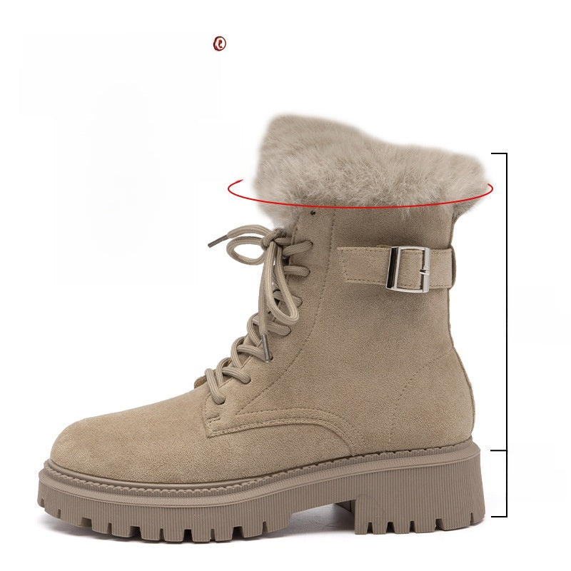 Augusden Women Fleece-Lined Short Snow Boots Thickened Cotton Motorcycle Martin Boots teemdrop