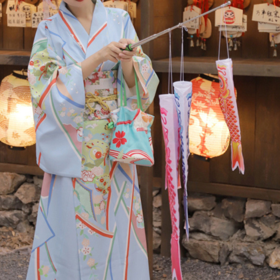 Womens Traditional Retro Japanese Camellia Print Kimono Dress with Girdle and Fan Headdress Set teemdrop