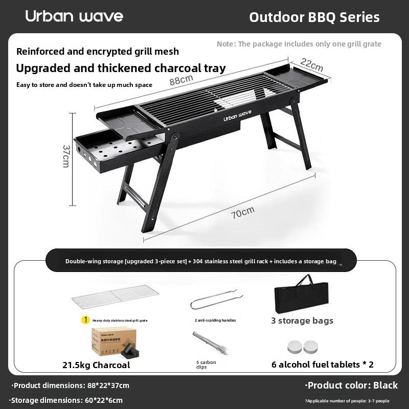 Portable Outdoor Stainless Steel Folding Charcoal Grill teemdrop