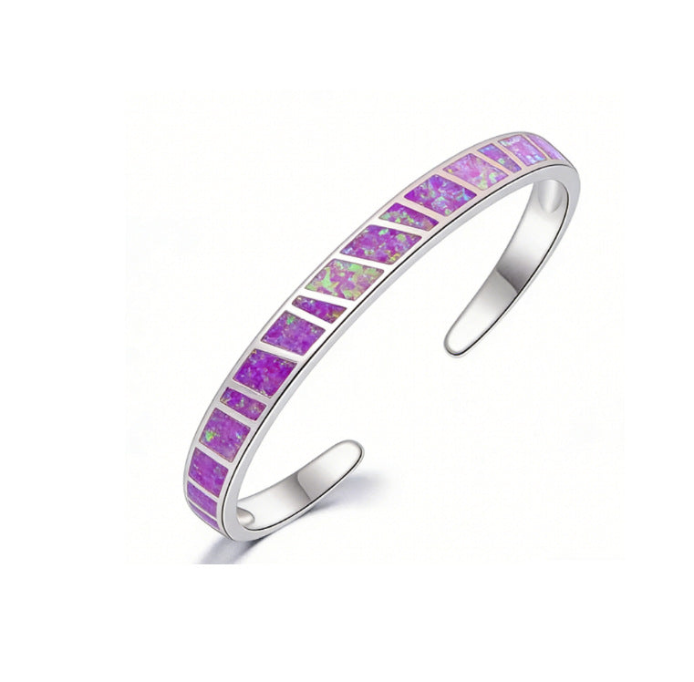 Opal Inlay Geometric Open Cuff Bracelet for Women Jewelry