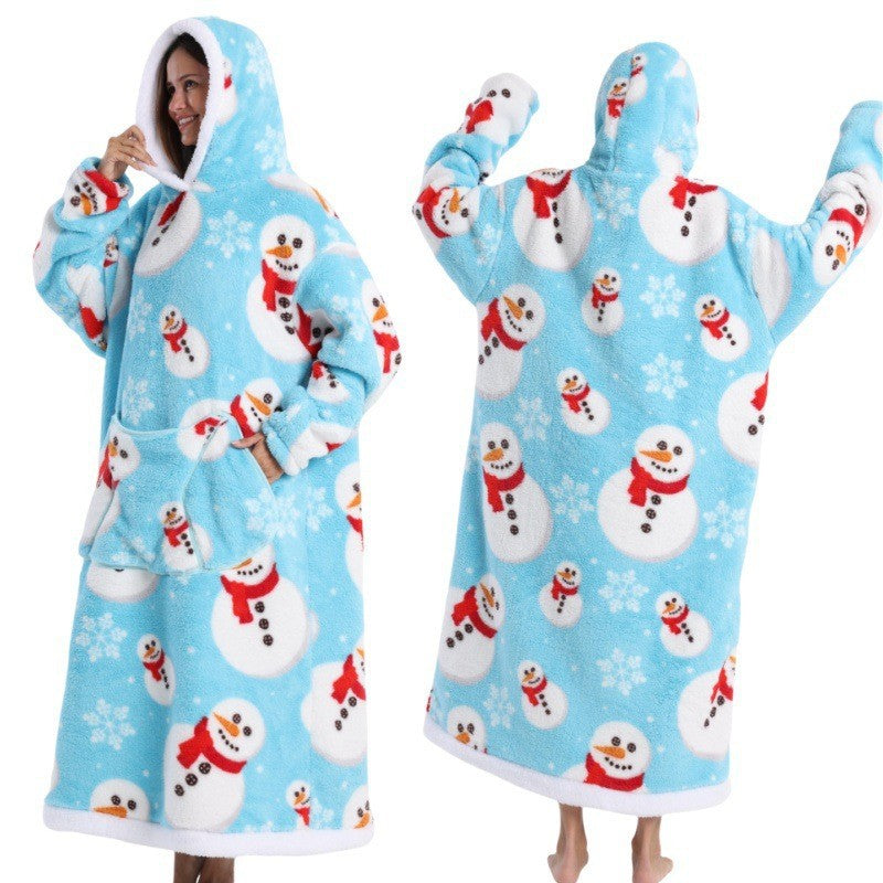 Women Men Winter Thickened Warm Hooded Blanket Pajamas teemdrop