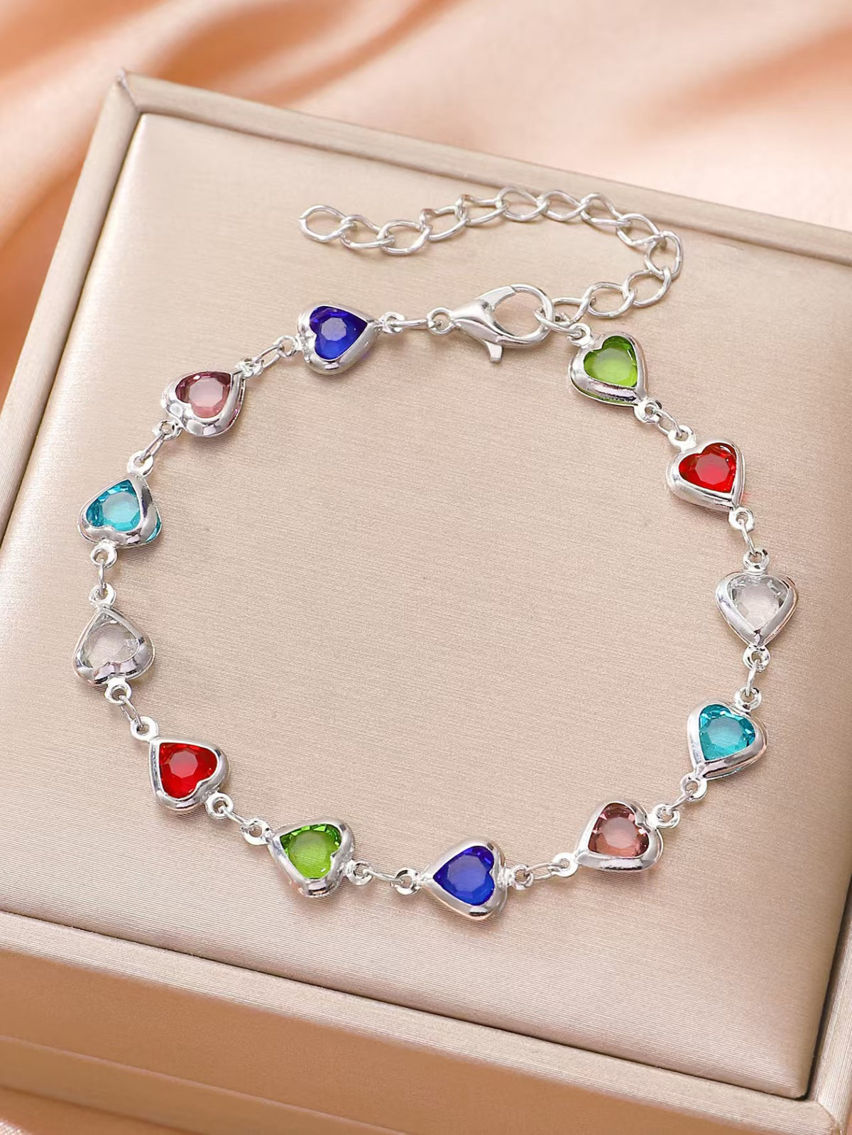 Colorful Heart Charm Beaded Bracelet