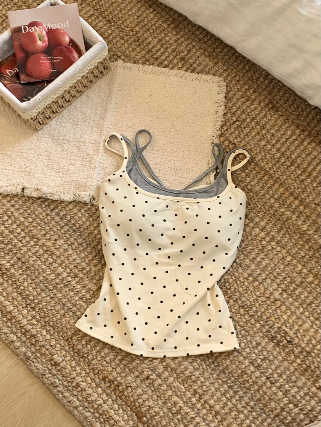 polka dot faux two-piece camisole