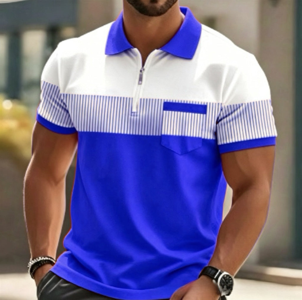 Mens Striped Short Sleeve Polo Shirt