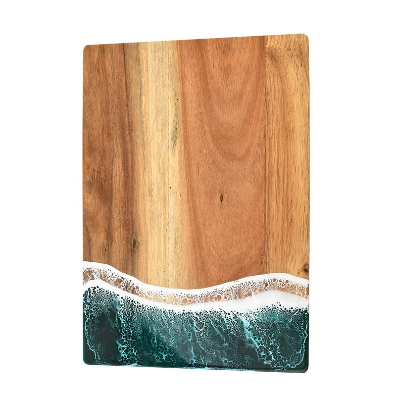 Ocean Wave Resin Cutting Board Splicing Acacia Wood Wooden Food Grade Cutting Board teemdrop