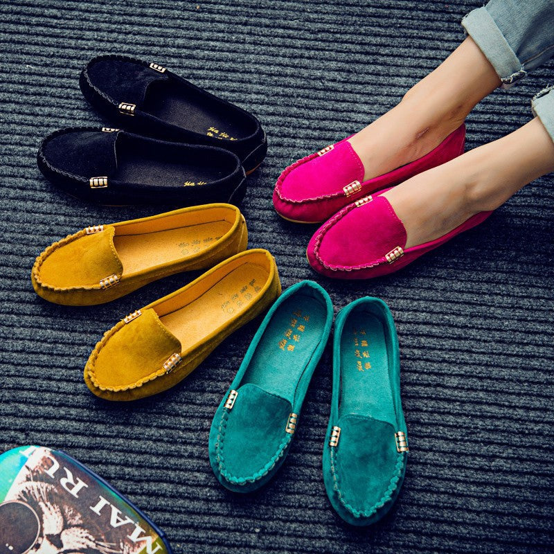 Metal snap round-toe flat women's shoes teemdrop