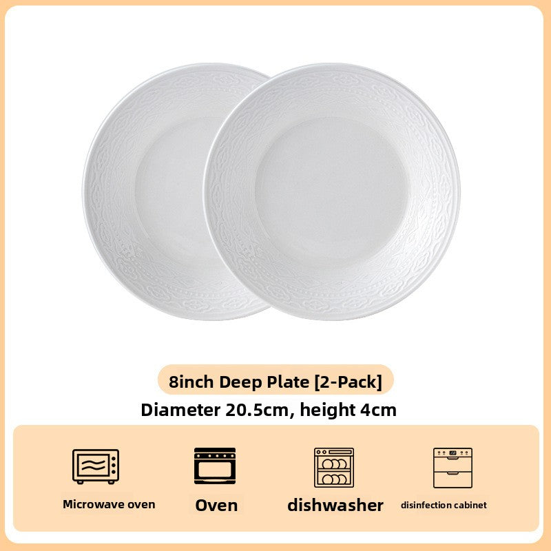 High Relief Porcelain Dinner Plate Bohemian Style Deep Round Serving Dish
