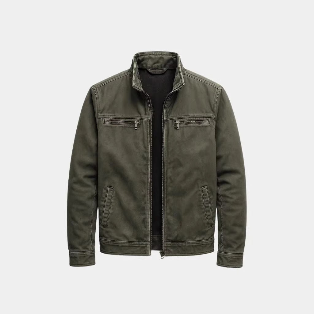 Men's Turn-Down Collar Polyester Leather Look Jacket teemdrop