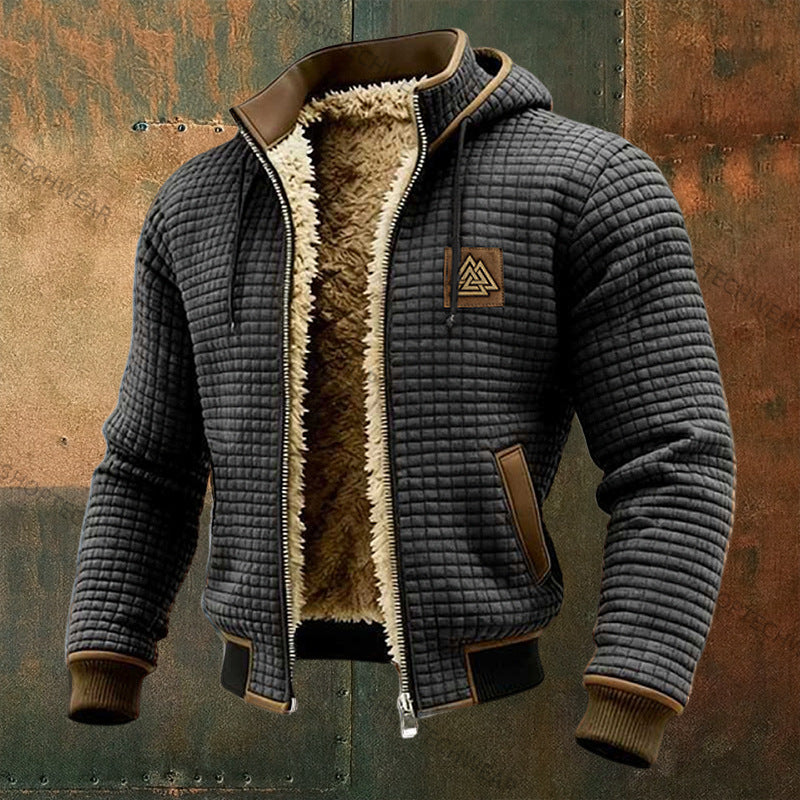 Men's Fleece-Lined Hooded Jacket Winter Thickened Warm Digital Print Zipper Coat teemdrop