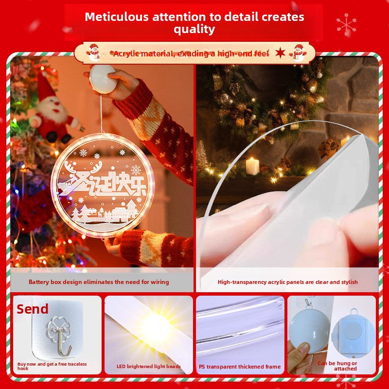24cm Acrylic Battery Powered LED Suction Cup Christmas Pendant Lamp for Window Decoration