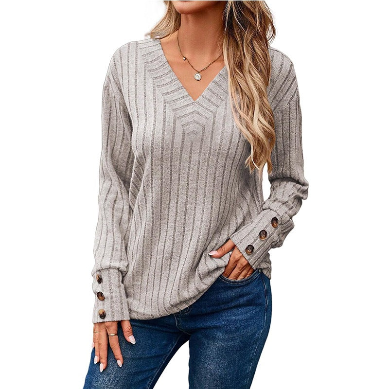Women's long sleeve V-neck shirt teemdrop