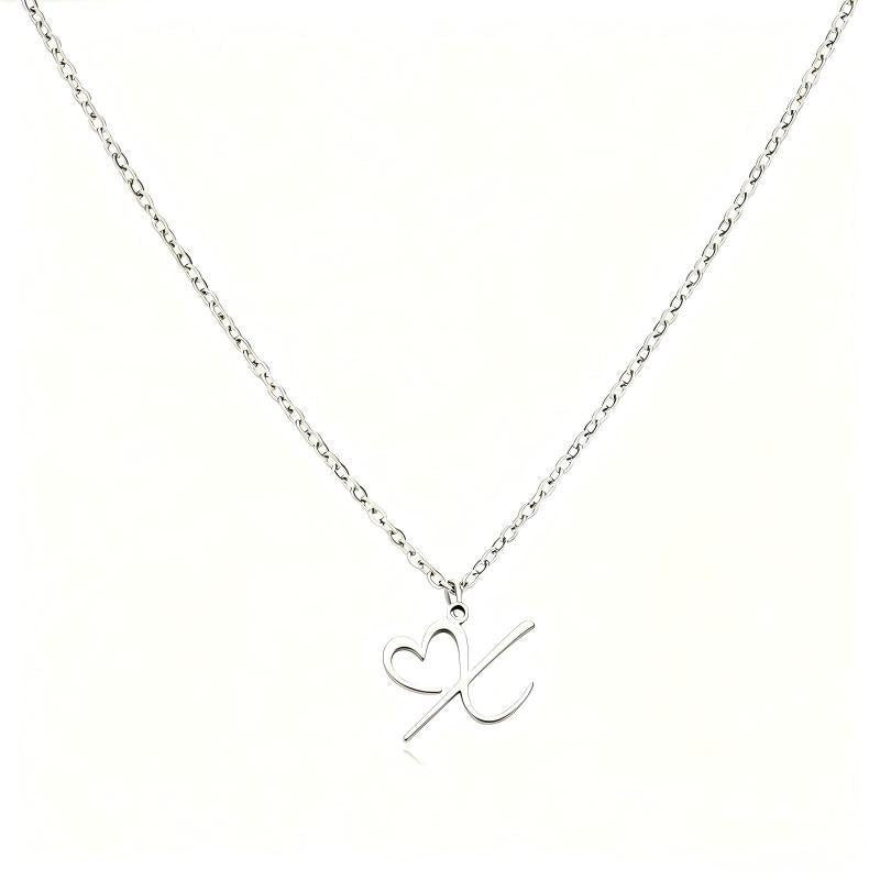 Stainless Steel Heart Initial Letter Pendant Necklace for Women