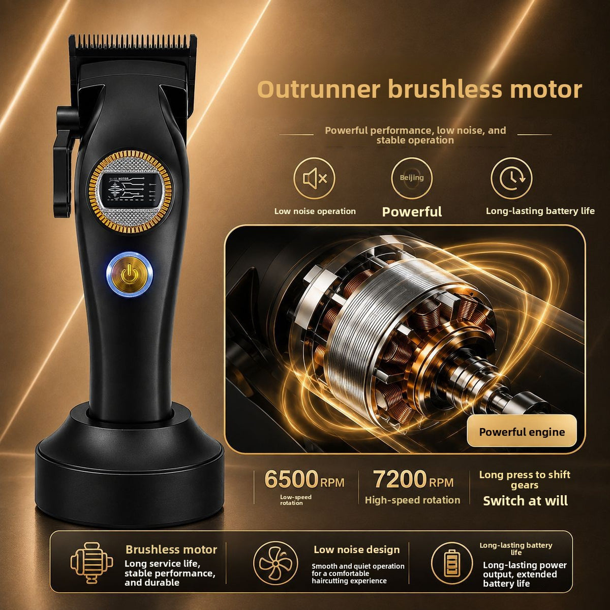 High-Speed Brushless Cordless Hair Clipper with DLC Ceramic Blade and Long Battery Life teemdrop