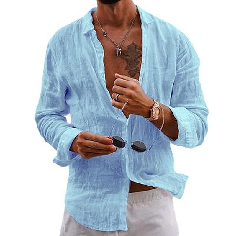 Cotton-linen long-sleeve shirt teemdrop