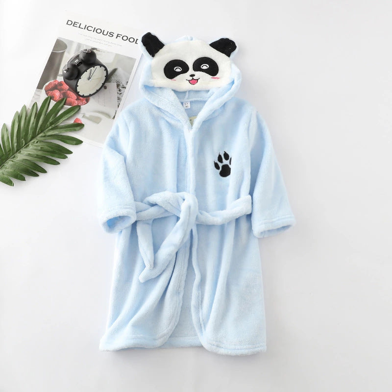hildren Flannel Hooded Animal Bathrobe for Boys Girls