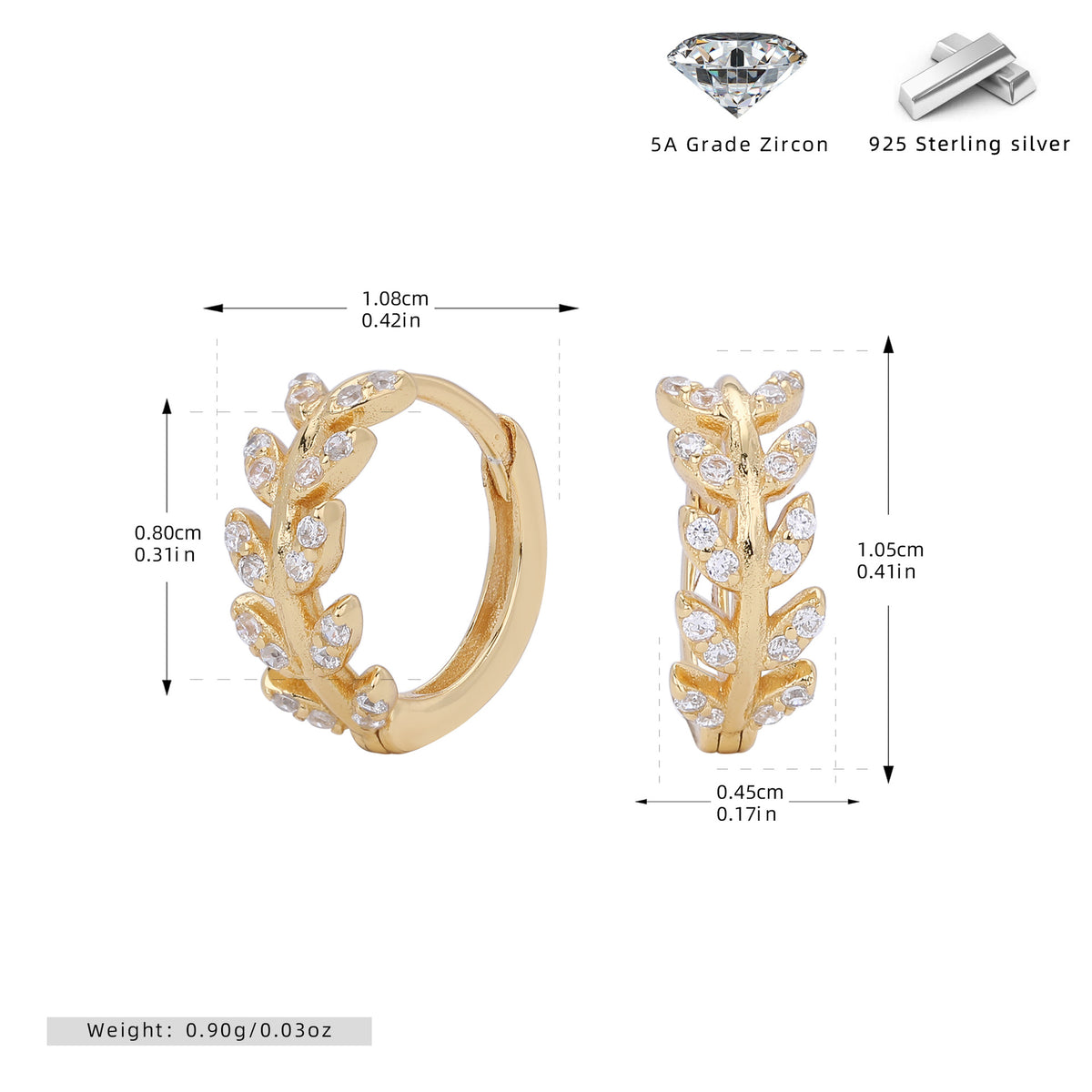 S925 Sterling Silver Wheat Ear Design Zircon Earrings