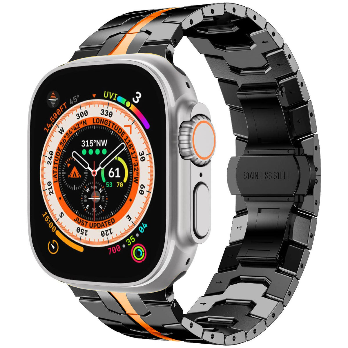 Stainless Steel Watch Band Compatible with Apple Watch Ultra Series 12 with Butterfly Clasp