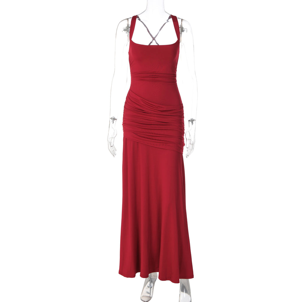 Women's Sleeveless Solid Color Bodycon Maxi Dress with Back Tie teemdrop