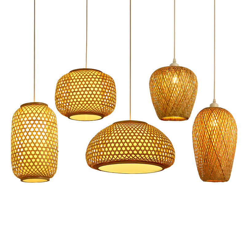 New Chinoiserie Lighting, Rattan Zen Tea Room Dining Lamp, Japanese Bamboo Art Lantern, Teahouse Antique Lampshade teemdrop
