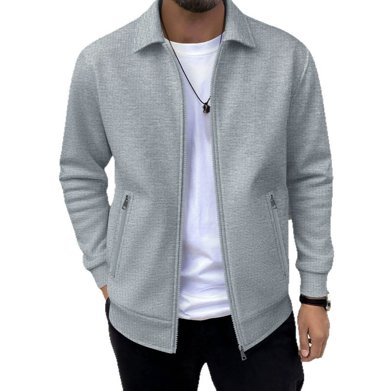 Men's Plus-Size Waffle Knit Full-Zip Long-Sleeve Jacket teemdrop