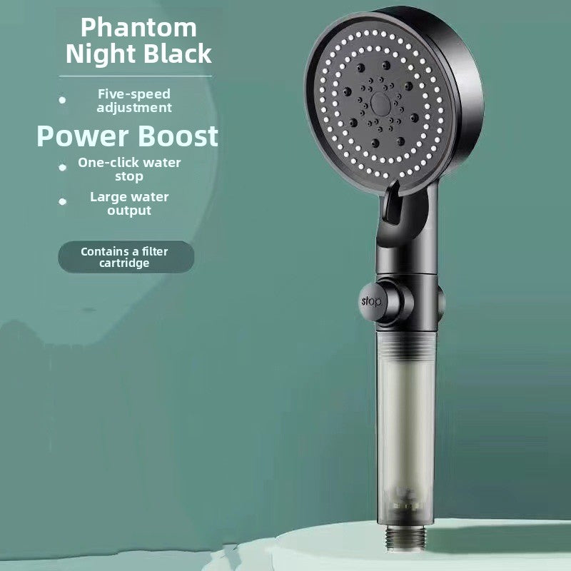 Five-Speed Pressurized Shower Head with Filtration System and Wall Mount