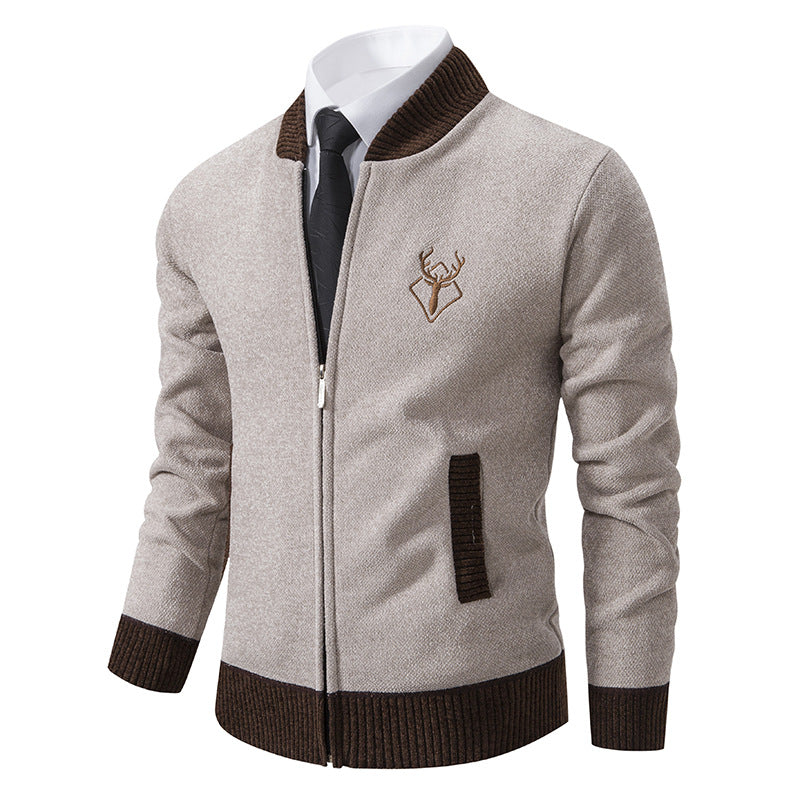 Men's Autumn Winter Thick Velvet Lined Knitted Cardigan Sweater teemdrop