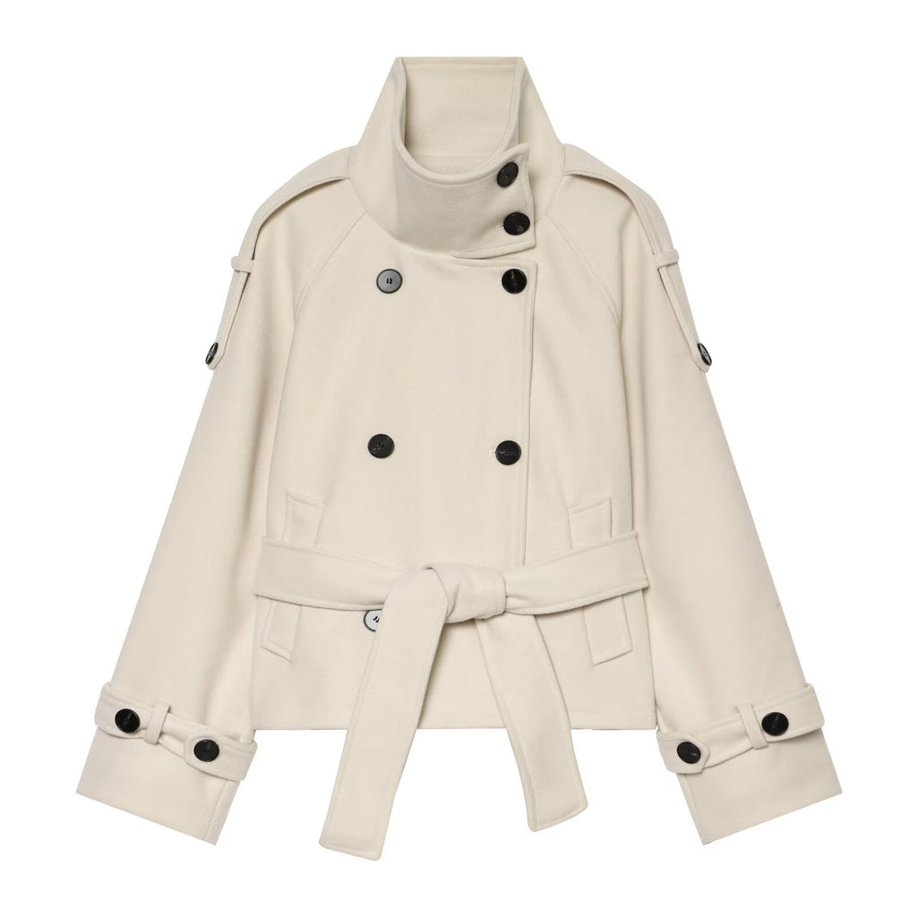 Women?s Double-Breasted Solid Color Long Sleeve Coat teemdrop