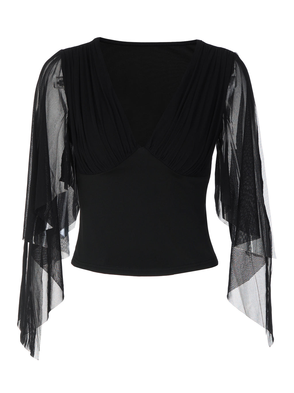 Women's Solid Color Long Sleeve Mesh Patchwork V-Neck Slim Fit Knit Top T-Shirt teemdrop
