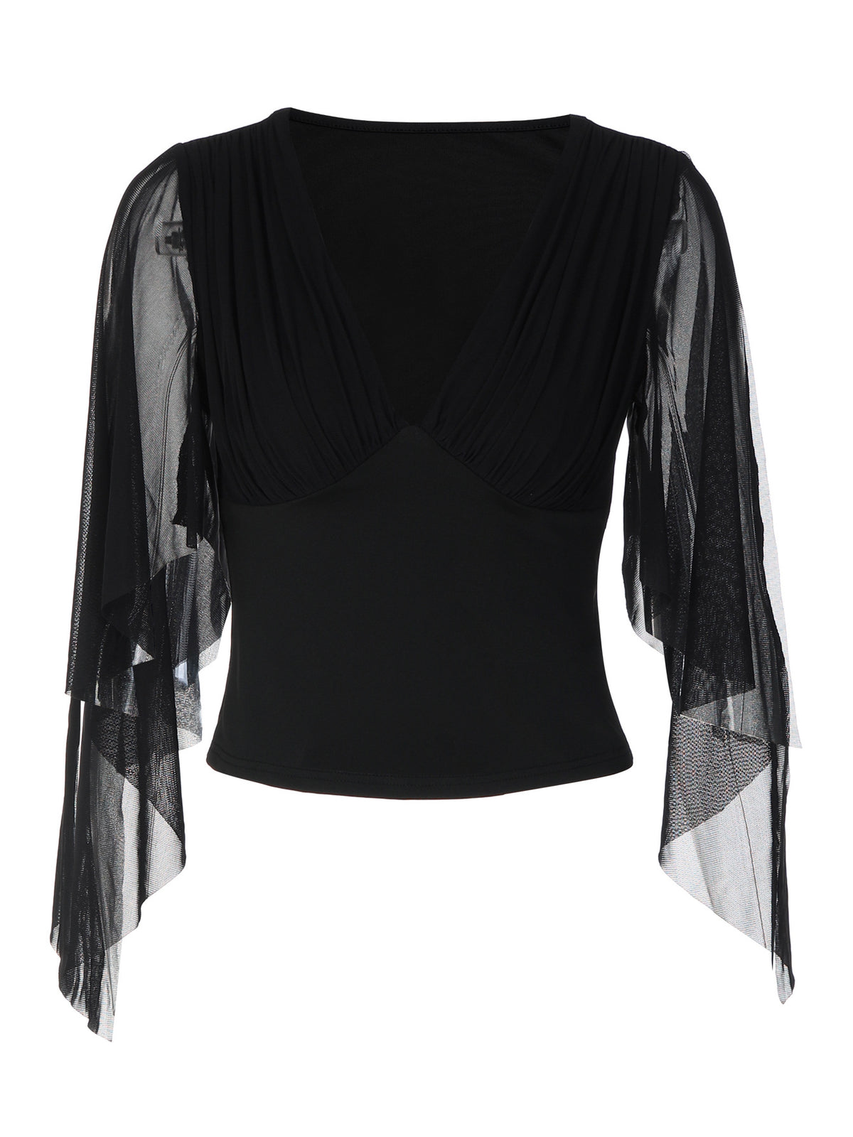 Women's Solid Color Long Sleeve Mesh Patchwork V-Neck Slim Fit Knit Top T-Shirt teemdrop