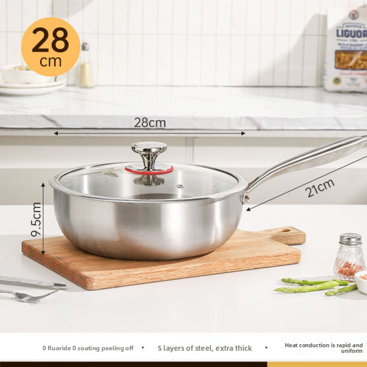 Thickened 304 Stainless Steel Deepened Flat-Bottomed Wok