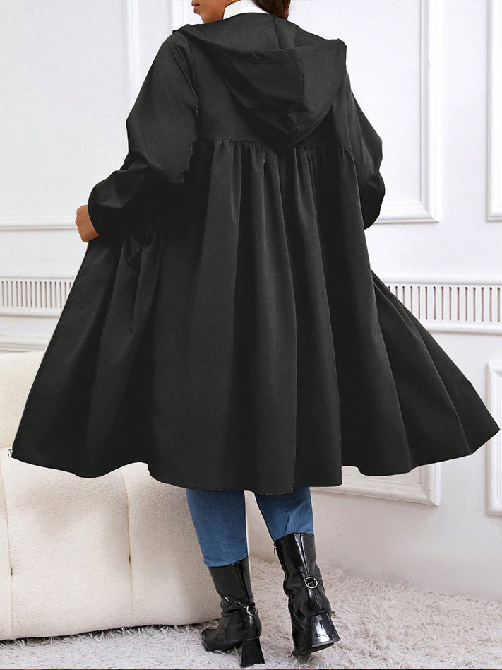 Plus Size Solid Color Pleated Long Sleeve Mid-Length Jacket